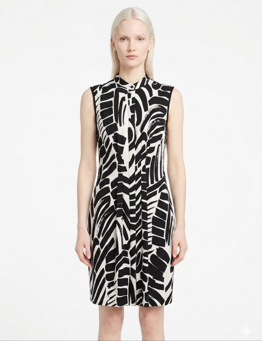 Kenneth Cole New York Black & White Abstract Sleeveless Shift Dress Size 10